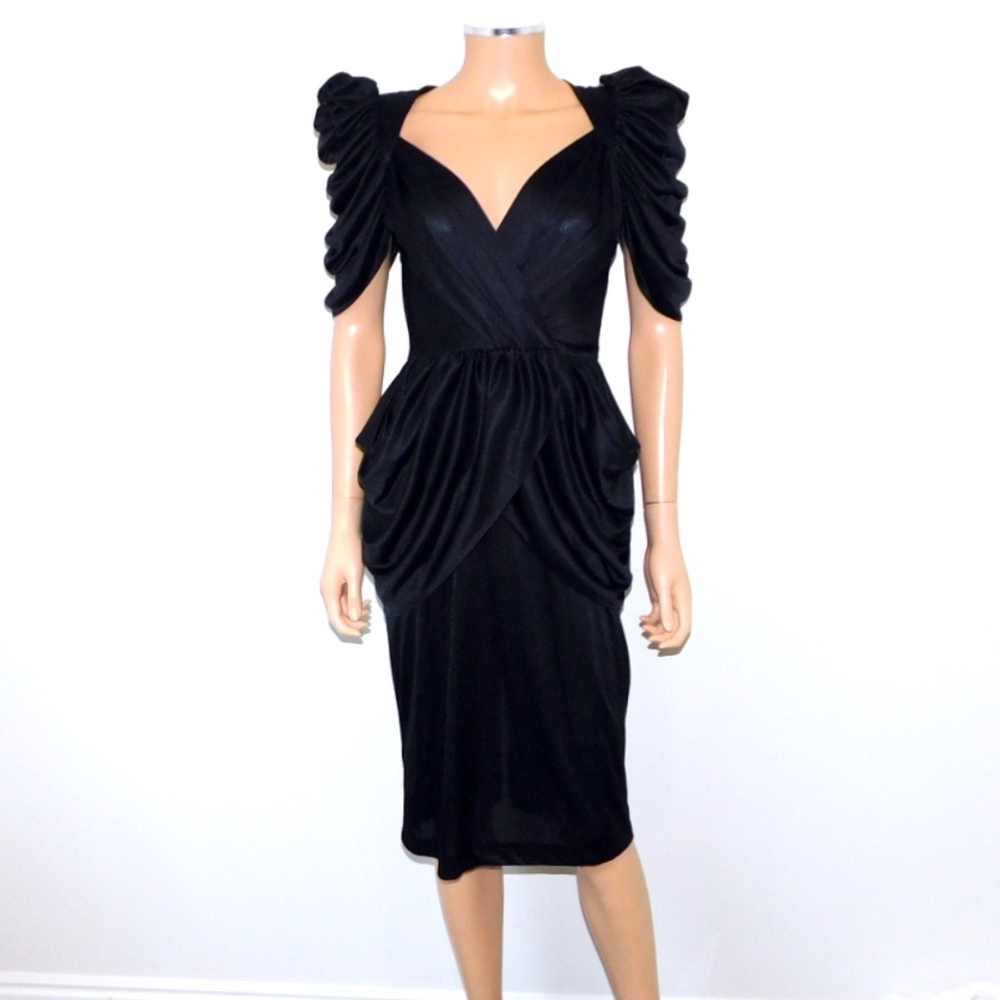 VTG 70s/80s CLIMAX Stretch Ruched Draped Peplum Dress